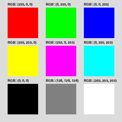 さまざまな色で描画した四角形