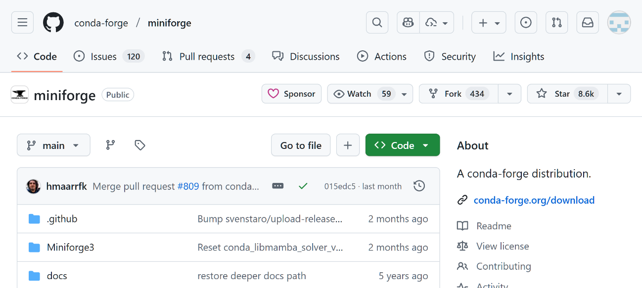 MiniforgeのGitHubサイト